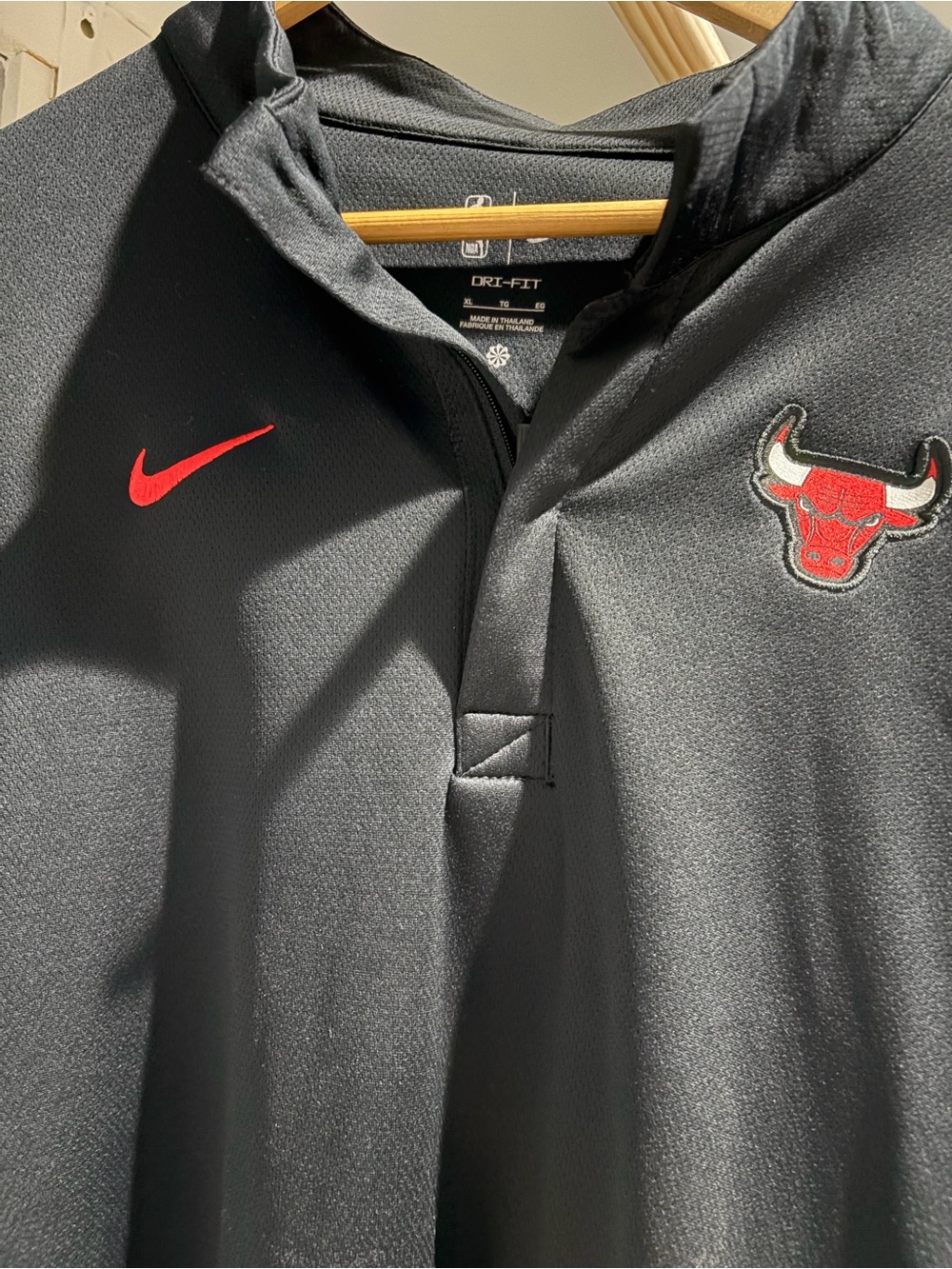 Chicago Bulls NBA Nike Black Pullover with Red Bulls Patch and Red Swoosh